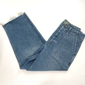 MOTHER Jeans Wide Leg Crop Blue Pin Stripe
Ankle Fray